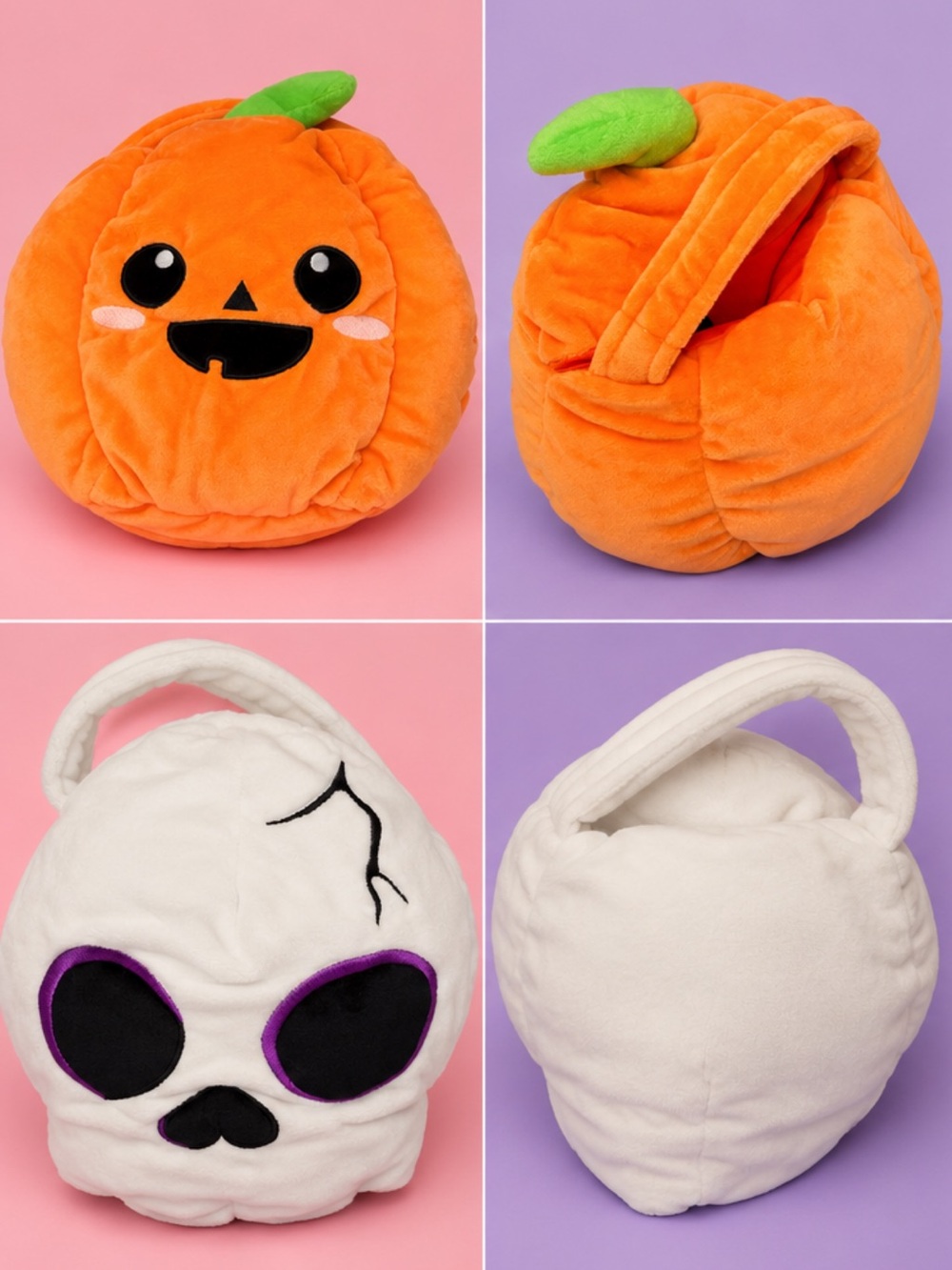 Orange Plush Pumpkin Trick-or-Treat Bag with Green Leaf Handle